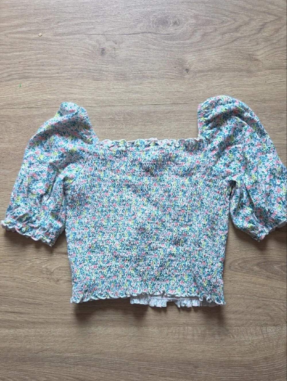 GAP Kids Pastel Floral Smocked Top - White Base with Pink, Blue, Yellow & Green